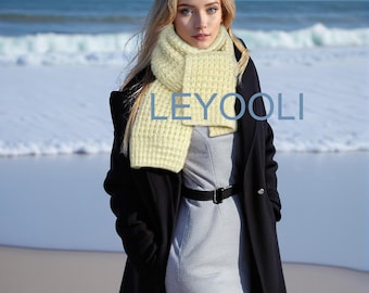 Hand Knitted White Scarf, Cotton Yarn, Warm Winter Scarf