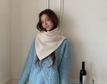 Bufanda de punto de mezcla de lana beige, calentador de cuello triangular convertible, bufanda de invierno.