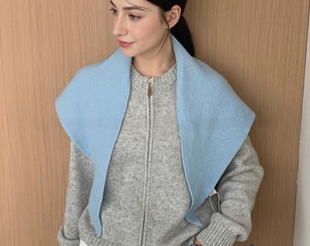 Bufanda triangular de lana 100 % azul cielo, suave tejido de punto, acogedor chal minimalista de regalo