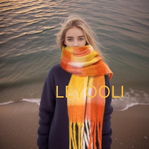 Orange white plaid scarf, classic plaid scarf, mohair scarf, warm scarf, scarf shawl, fall and winter scarf, Christmas gift