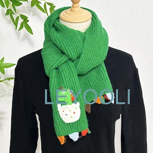 Cartoon cute little dinosaur wool scarf, hand knitted scarf, warm thickened scarf, children&#39;s scarf, holiday gift