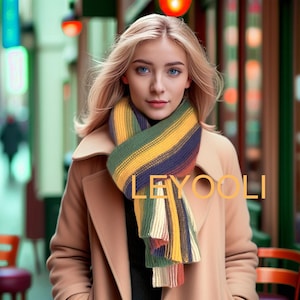Rainbow Knitted Scarf, Colorful Striped Warm Scarf, Winter Thickened Warm Shawl, Cute Girl Scarf, Christmas Gift