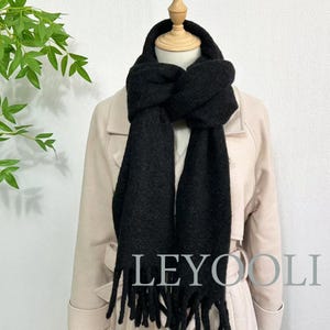 Black Wool Scarf, Winter Warm Scarf, Classic Solid Color Wool Long Scarf , Shawl Scarf, Gentle Wool Scarf, Christmas Gifts