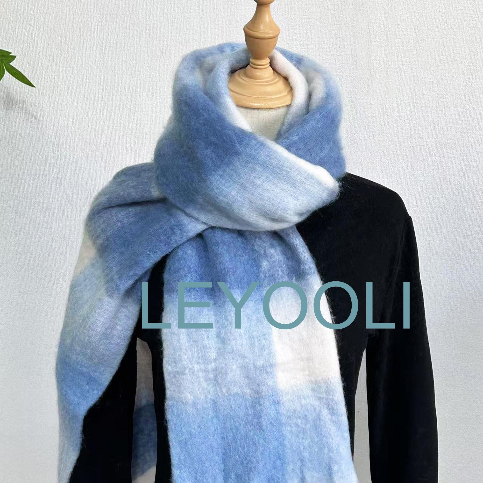 Blue Mohair Plaid Scarf: Warm Winter Shawl - Etsy