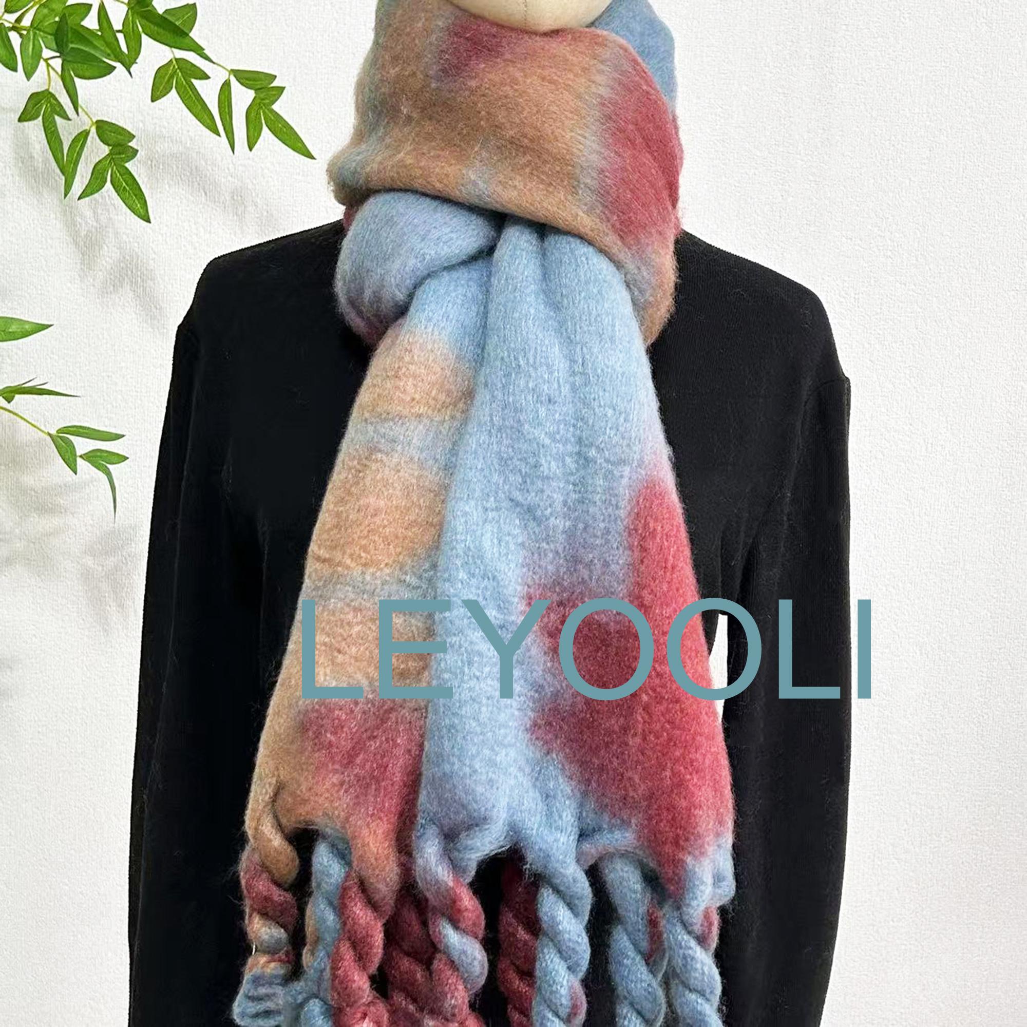 Handmade Gradient Mohair Scarf With Twisted Fringe, Elegant