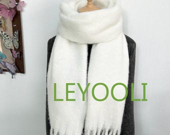 White Mohair Knit Scarf: Soft Fluffy Winter Shawl