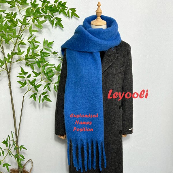 Bufanda de mohair con borlas: bufanda de invierno suave de color liso