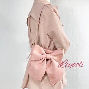 Rosa Schleife Umhängetasche, süße Schleife Schultertasche, Rosa Mini Handtasche, weiche Wildleder Unterarmtasche, Handtasche Frühling/Sommer, Geschenk für Freunde