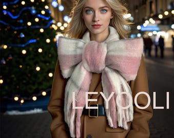 Bufanda de mohair a cuadros rosa: chal cálido para el invierno