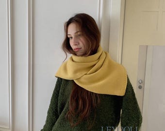 Bufanda de punto amarilla Ginkgo, calentador de cuello triangular convertible, bufanda de invierno de mezcla de lana.
