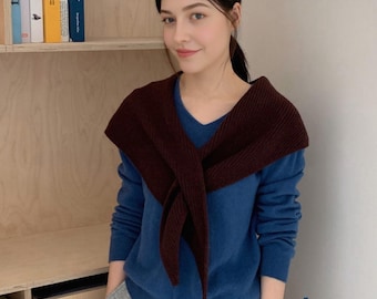 Dunkel Kaffee Dreieckstuch stricken: Gerippte Winter Halstuch, Handgemacht