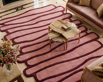 Pink & Burgundy Abstract Rug: Handcrafted Modern Statement Carpet