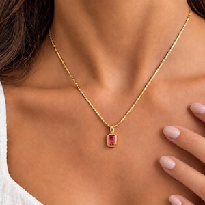 July Birthstone Necklace, Ruby Necklace, Personalized Birthday Gift for Her, 18k Gold PVD Jewelry
