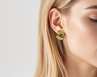 Abalone Shell Stud Earrings: 18k Gold Plated, Hypoallergenic