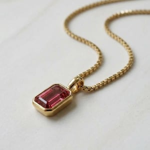 Ruby Birthstone Pendant Necklace, 18k Gold PVD Plated, Minimalist Box Chain