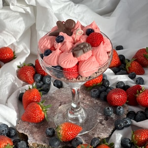 Strawberries & Cream Handcrafted Scented Soy Dessert Christmas Candle Birthday- Christmas Gifts Glass Realistic Candles Cake Candle Unique