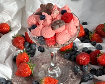 Strawberries & Cream Handcrafted Scented Soy Dessert Christmas Candle Birthday- Christmas Gifts Glass Realistic Candles Cake Candle Unique