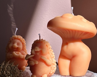 Mushroom Body Candle: Vegan Soy Wax, Unique Home Decor