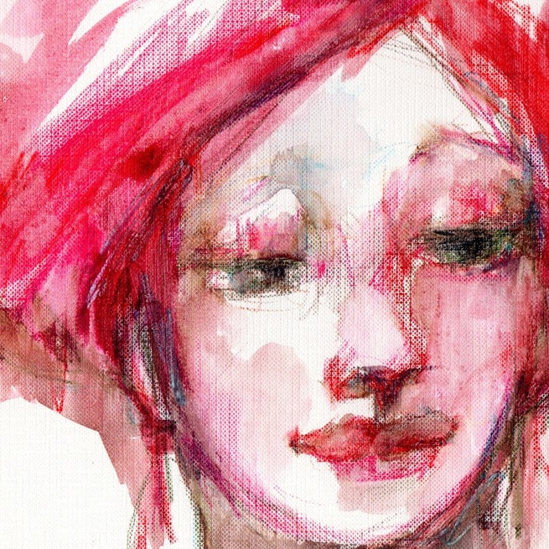 Female Portrait, Watercolor Woman, Red Hair, Figurative Art, Watercolor Art, Red and Pink, Original Painting image 2