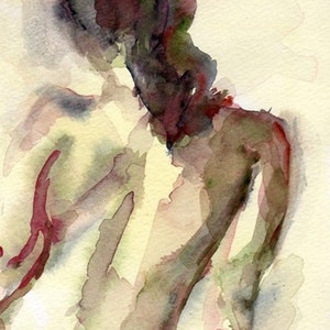 Brown and Yellow Nude, Giclee Print, 8 x 10 from an Original Watercolor Painting, Female Figure, Contemporary Nude Art image 2