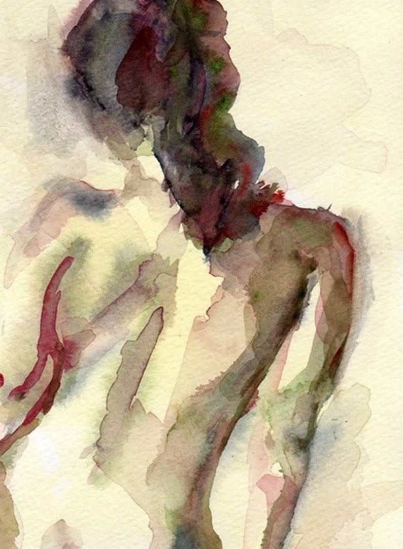 Brown and Yellow Nude, Giclee Print, 8 x 10 from an Original Watercolor Painting, Female Figure, Contemporary Nude Art image 2