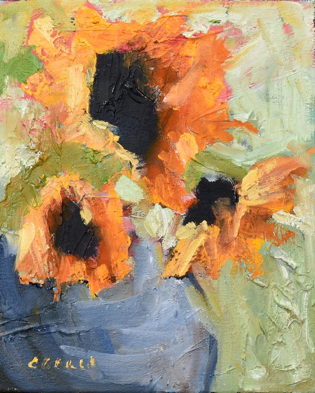 Sunflower Trio in Impasto Oil Paint on 8" X 10" Canvas - Etsy