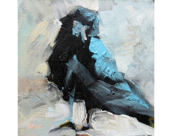 Black Crow Abstract Oil Painting on Canvas, 10 x 10