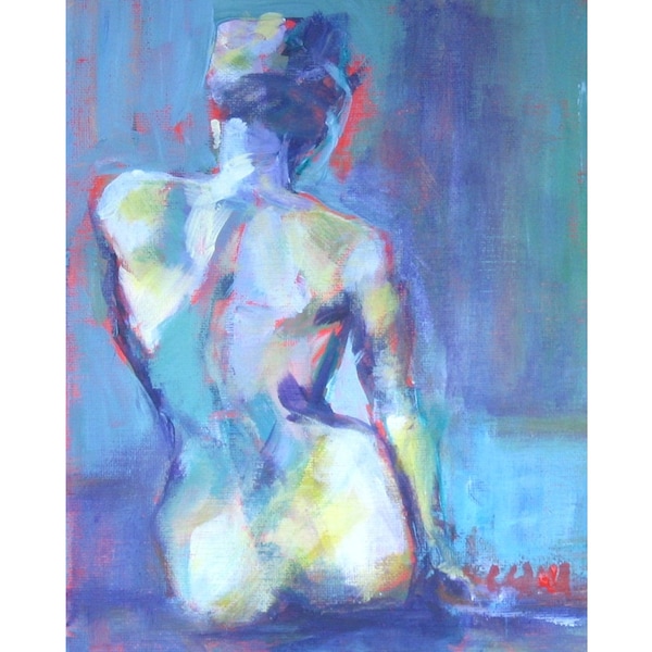 Abstract Female Portrait Print of Original Oil Painting, Blue Nude, 8 x 10