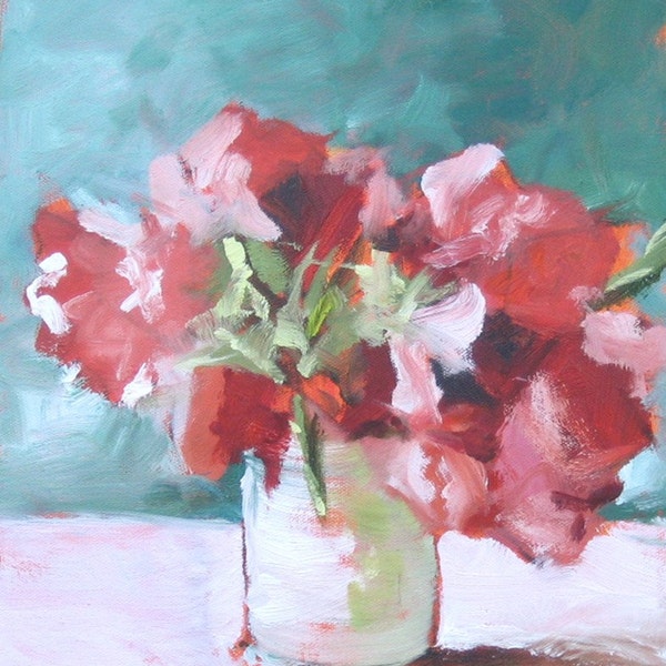 RESERVED For S - Reds For You - Original Fine Art Oil Painting of a Floral Still Life 11 x 14