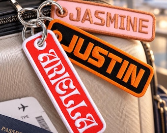 Custom Embroidered Name Keychain, Personalized Fabric Keychain, Luggage Tag, Custom Text Embroidered Tag, Backpack Tag