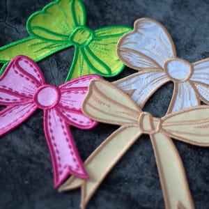 Side Bow Iron On Patch for Sweatshirt, Glitter Bow Patch, Sew On/Iron On/Hook & Loop Side Bow Appliqué Sweatshirt Embroidery Patch