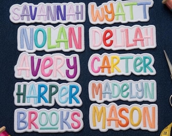 Custom Colorful Name Patch, Personalized Embroidered Name Patch: Sew/Iron On/Hook & Loop Patch for Clothes Backpacks Hats