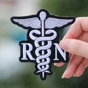 Embroidered RN Caduceus Patch, Nurse Gift, Iron On Applique