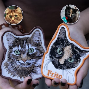 Custom Cat Portrait Embroidered Patch, Personalized Pet Name, Sew/Iron On/Hook & Loop