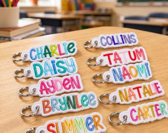 Personalized Name Embroidered Keychain, Custom Backpack Name Tag, Colorful Name Tag, Back to School Gift, Teacher Gift, Backpack Keychain