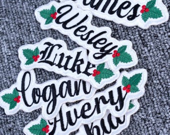 Custom Christmas Name Patch, Embroidered Iron On or Sew On