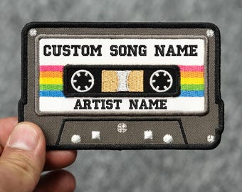 Custom Vintage Cassette Tape 90's Patch, Custom Name Patch,  Rainbow Music Embroidered Iron On Patch, Hook & Loop Patches for Backpacks Hats
