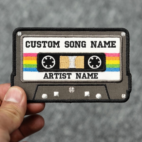 Custom Vintage Cassette Tape 90's Patch, Custom Name Patch,  Rainbow Music Embroidered Iron On Patch, Hook & Loop Patches for Backpacks Hats