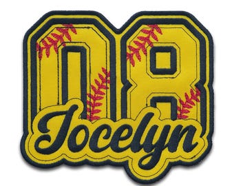 Personalized Softball Patch, Custom Embroidered Name & Number