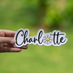 Custom Daisy Name Patch, Embroidered Flower Name Patch, Iron On/Hook & Loop Patches for Clothing, Hats, Backpacks, Custom Name Patch