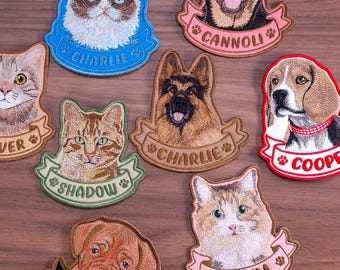 Custom Dog Portrait Patch, Personalized Photo Dog Patch, Personalized Embroidered Dog Badge with Name Sew/Iron On/Hook & Loop Patch