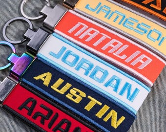 Custom Embroidered Name Keychain, Personalized Name Tag for Backpacks