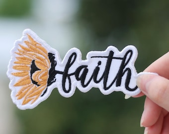 Faith Flower Patch Iron On, Embroidered Applique Patch, Christian Embroidery Patches for Clothes Backpacks Hats Motivational Patch