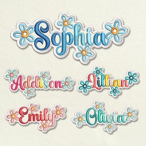 Embroidered Custom Daisy Name Patch, Colorful Flower Name Patch, Sew/Iron On Patches for Clothing, Hats, Backpacks, Custom Name Patch