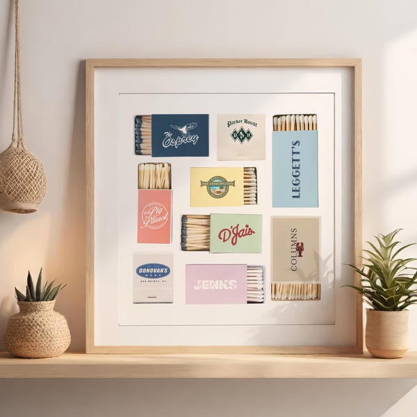Jersey Shore Bars NJ Matchbook Fine Art Poster, Bars & Restaurants Wall Art, Manasquan, Belmar, Spring Lake, Sea Girt, Bay Head, Beach Decor