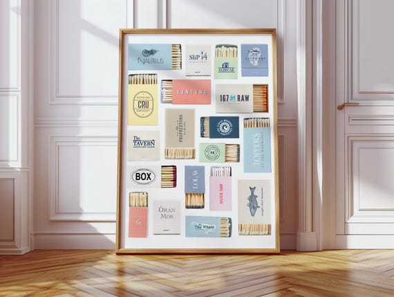 Nantucket MA Matchbook Fine Art Poster, Retro ACK Decor, Bars & Restaurants Wall Art, Colorful New England Print