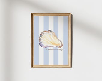 Long Beach Island NJ Oyster Shell Striped Wall Art, Digital Download, Blue Poster, Jersey Shore