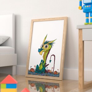 Animal Illustration Print for Kids Rooms, Dragon, Colorful #0009