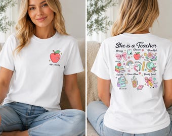 Personalised Religious Teacher Shirt, She Is a Teacher Tshirt, Inspirational Christian Printed Tee, Back to School Teacher Appreciation Gift