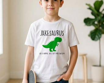 Personalised Dinosaur Tshirt, Custom Kids Name Printed Tee, Toddler Dinosaur Shirt, Sibling Matching Gift, Bespoke Children Birthday Present